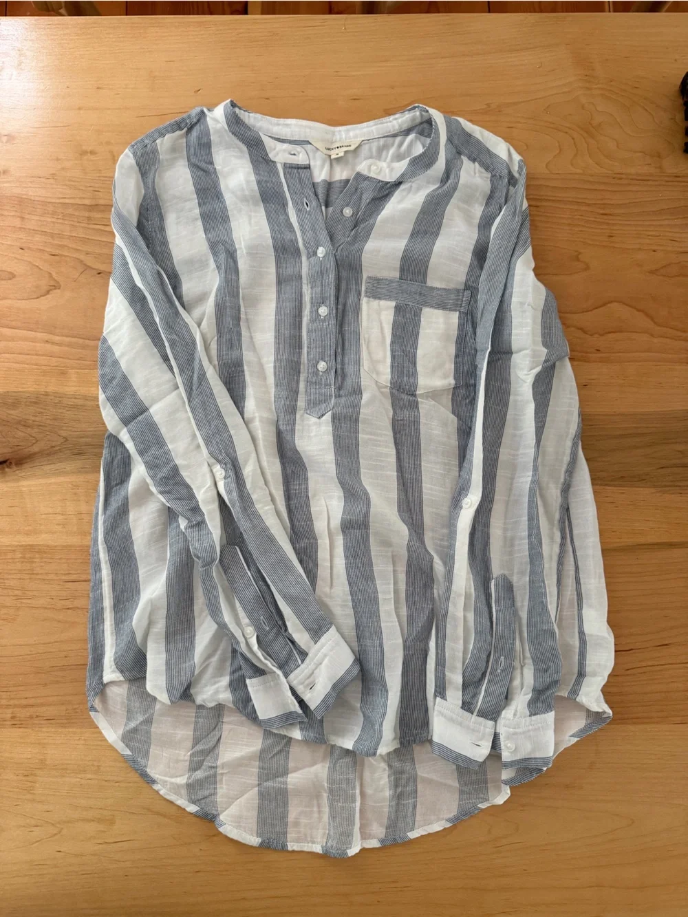 Lucky Brand White and Blue Vertical Stripe Womens Button-Front Blouse
